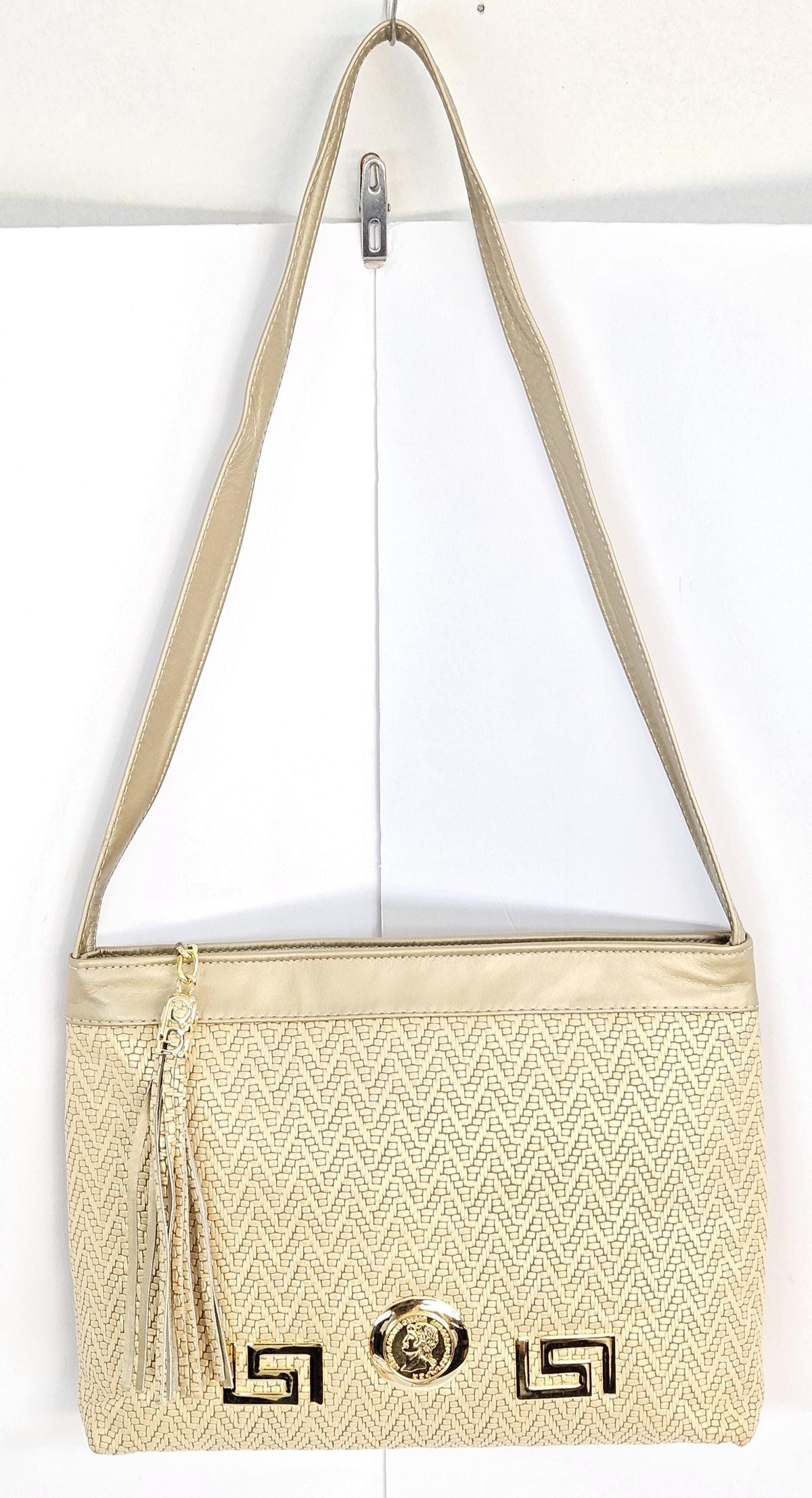 Gold Genuine Leather Handbag with Coin Detail - Made in USA
