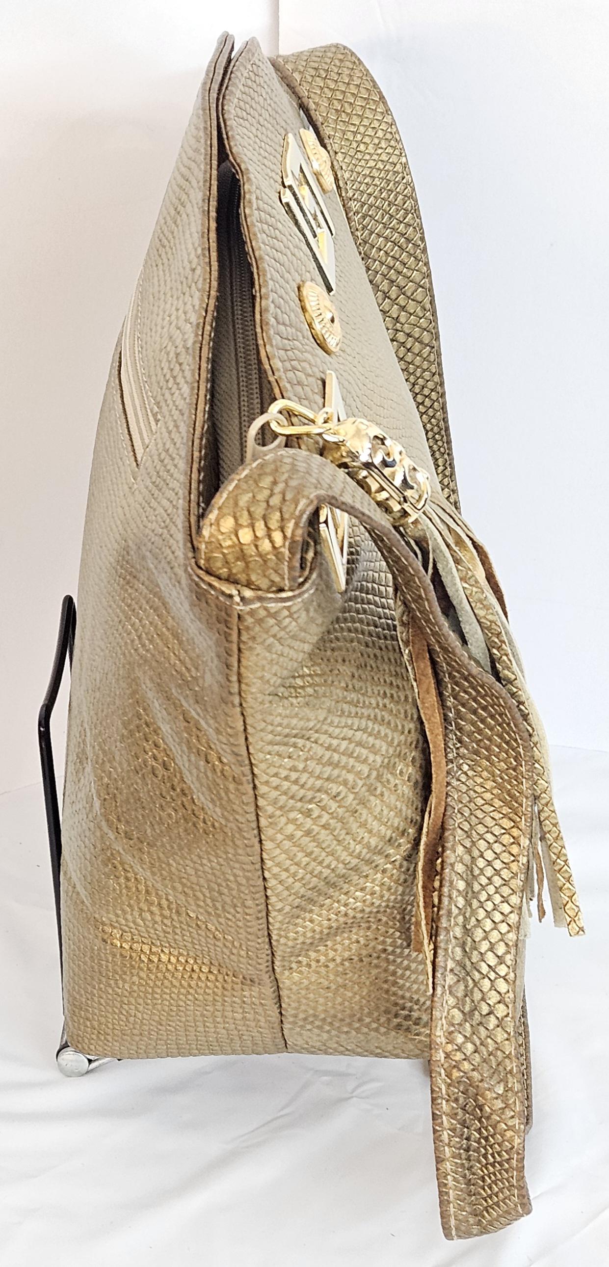 Gold mate Print Luxury Genuine Leather Handbag for Universal Use#TR9047-zgmp Gold Z and Butten with tassel drop metal design