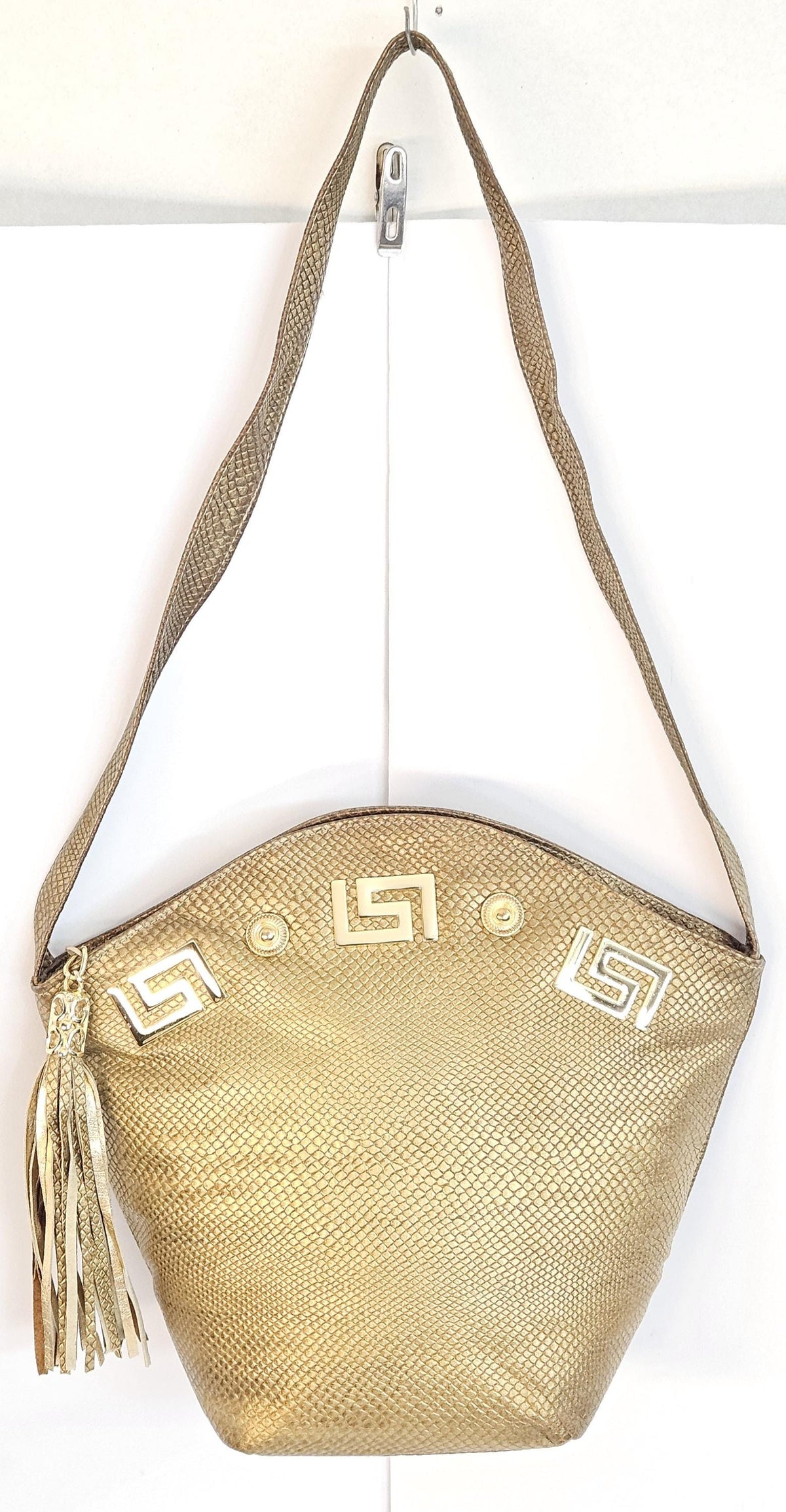 Gold Genuine Leather Handbag with Tassel