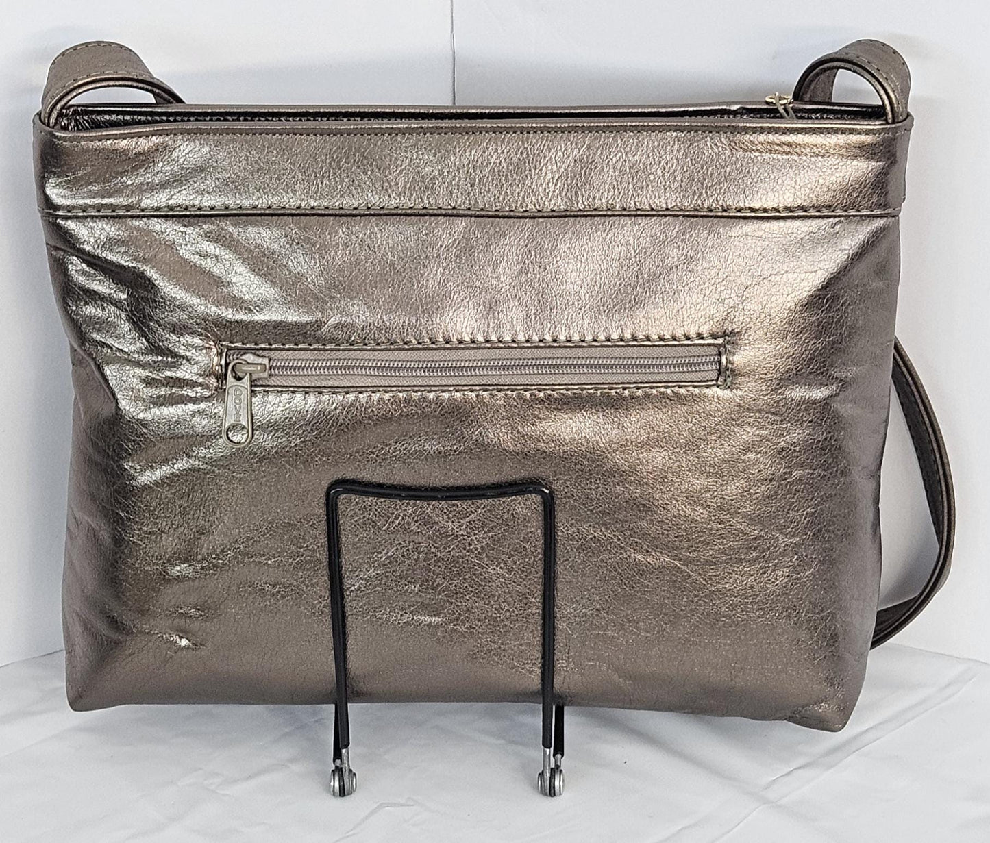 Pewter Shining Luxury Genuine Leather Gold Coin and Z metal design Handbag! Universal Use Made in USA.Tr2024p.