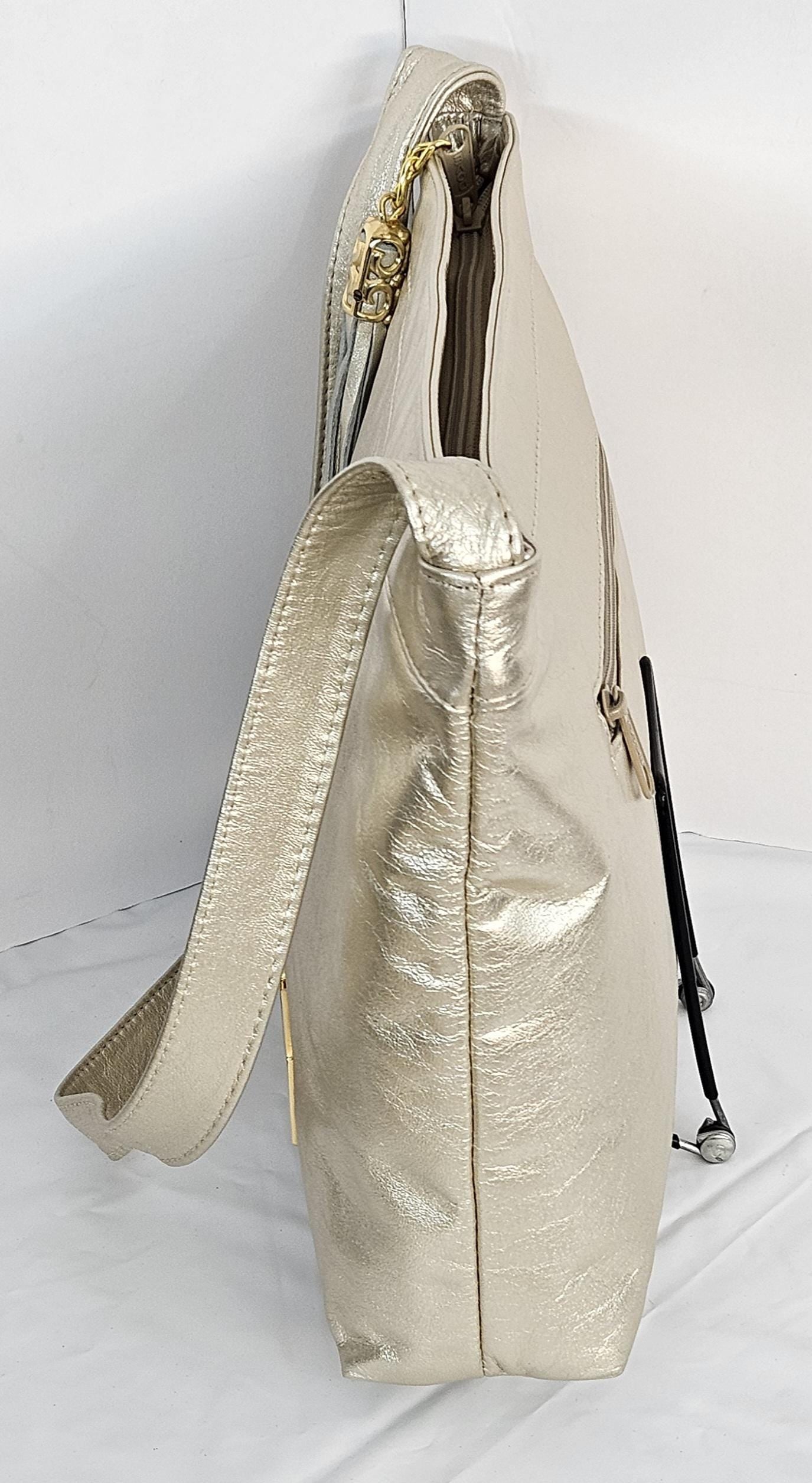 Cream Shining Luxury Genuine Leather Gold Coin and Z metal design Handbag! Universal Use Made in USA.Tr2024cs.