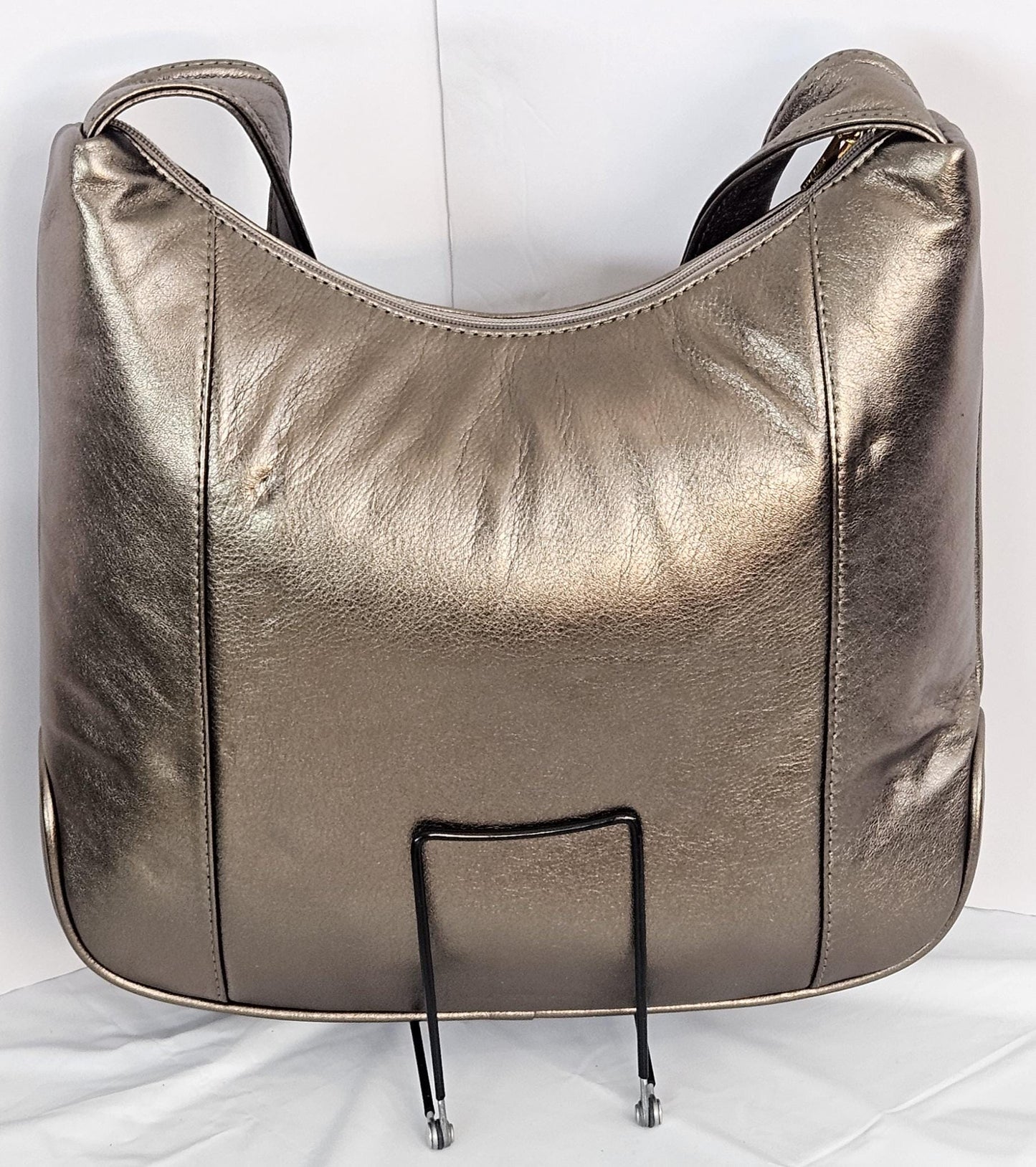 Pewter Shining Genuine Leather Handbag!Item Tr8007PS Made in USA!