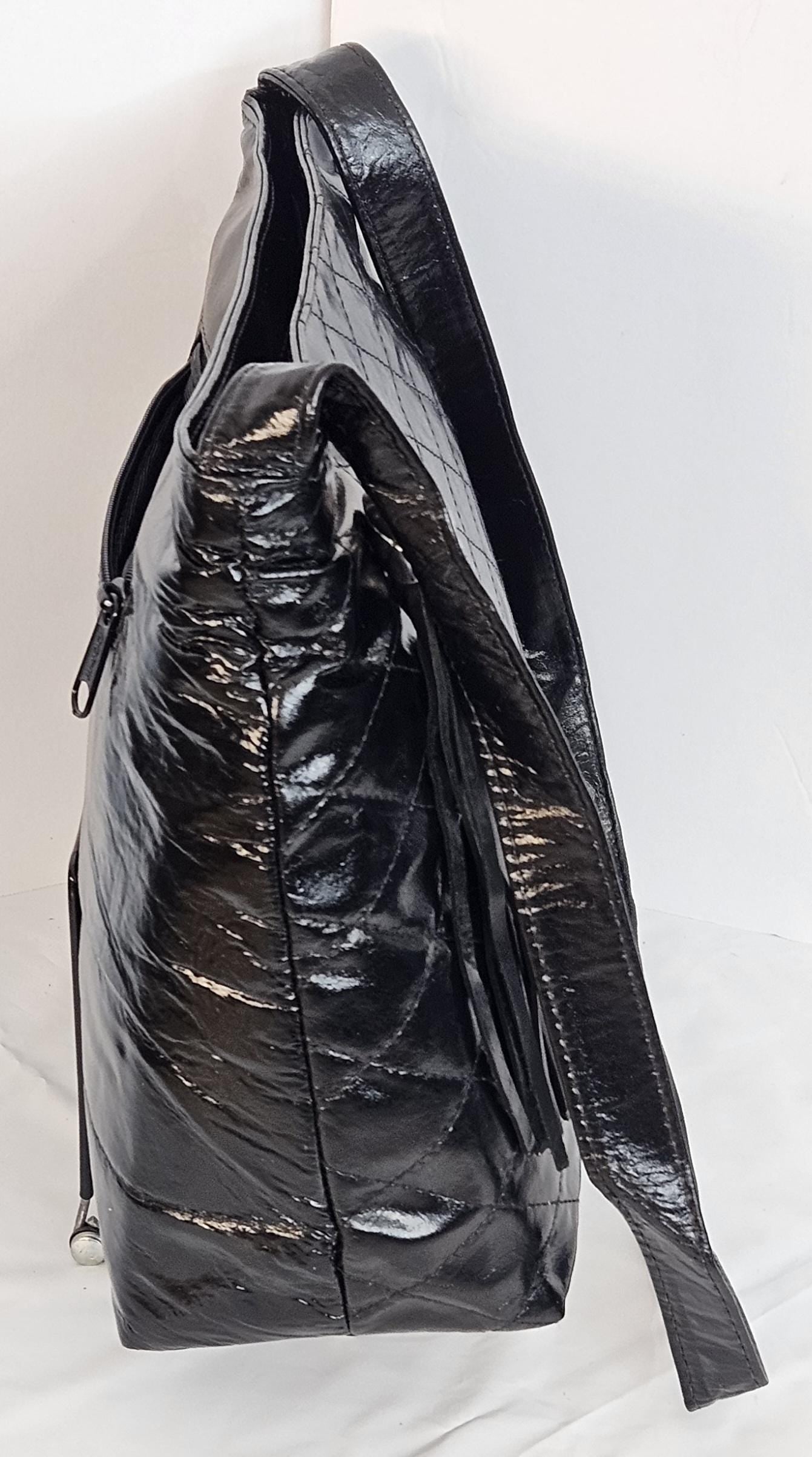 Black Patton Print Leather Handbag: Quilted Stitch Design, Side Pocket