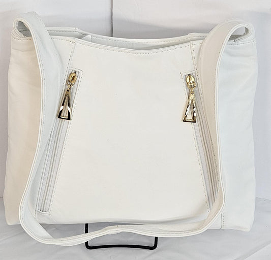 White leather handbag! Two left and right pockets. Made in USA.#TR9044
