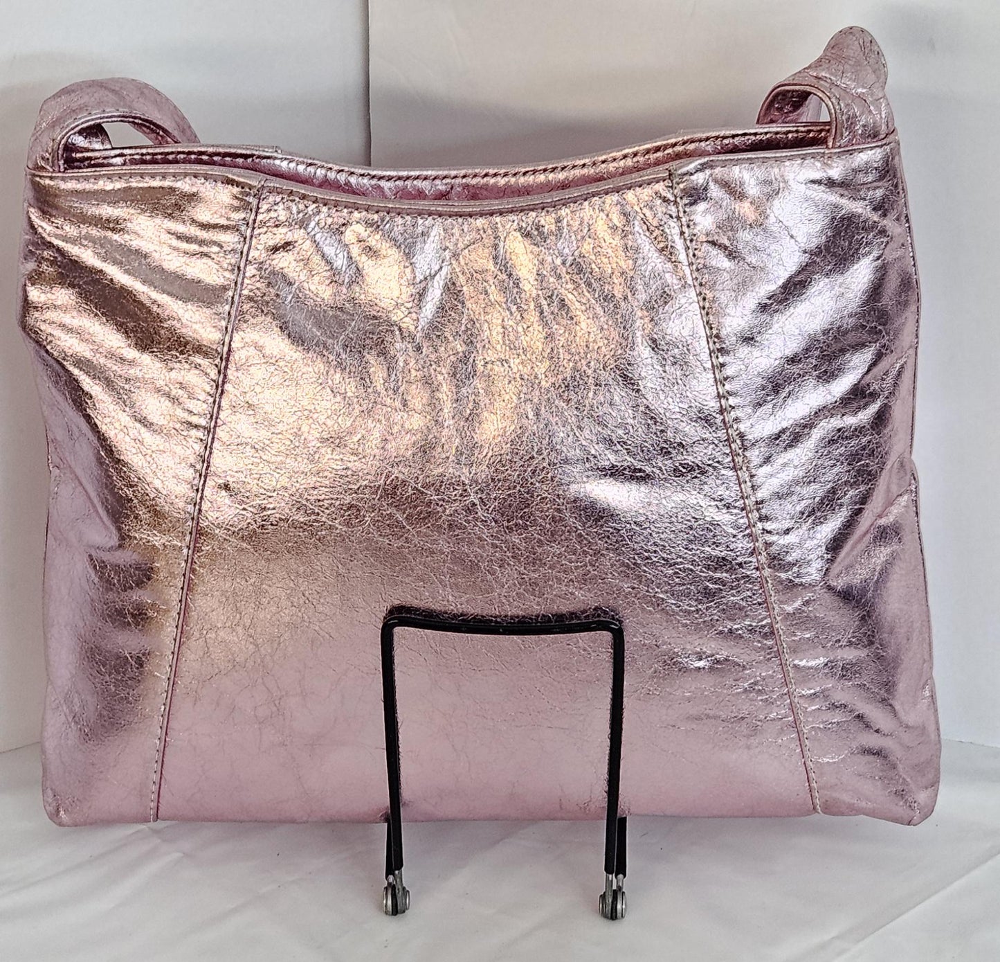 Shining Pink Genuine Leather handbag! Two left and right pockets. Made in USA.