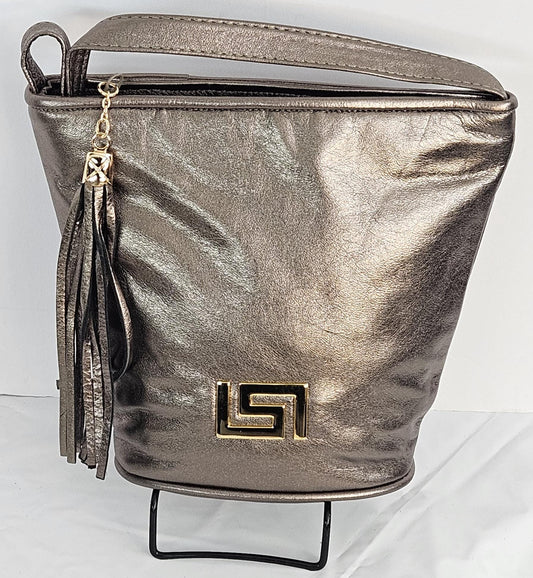 Pewter Shining with Gold G matel on Genuine Leather Handbag.#TR2099Psg,Purses for girls, women,Universal Use Soft,Unique design Made in USA