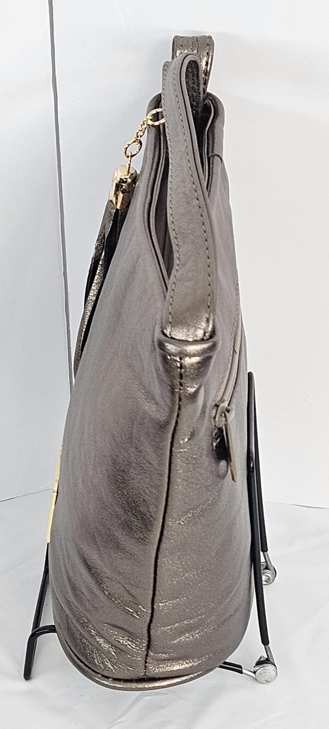 Pewter Shining with Gold G matel on Genuine Leather Handbag.#TR2099Psg,Purses for girls, women,Universal Use Soft,Unique design Made in USA