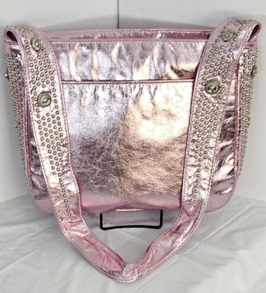 Pink Shining Leather with Silver metal Studs Handbag! Made in USA