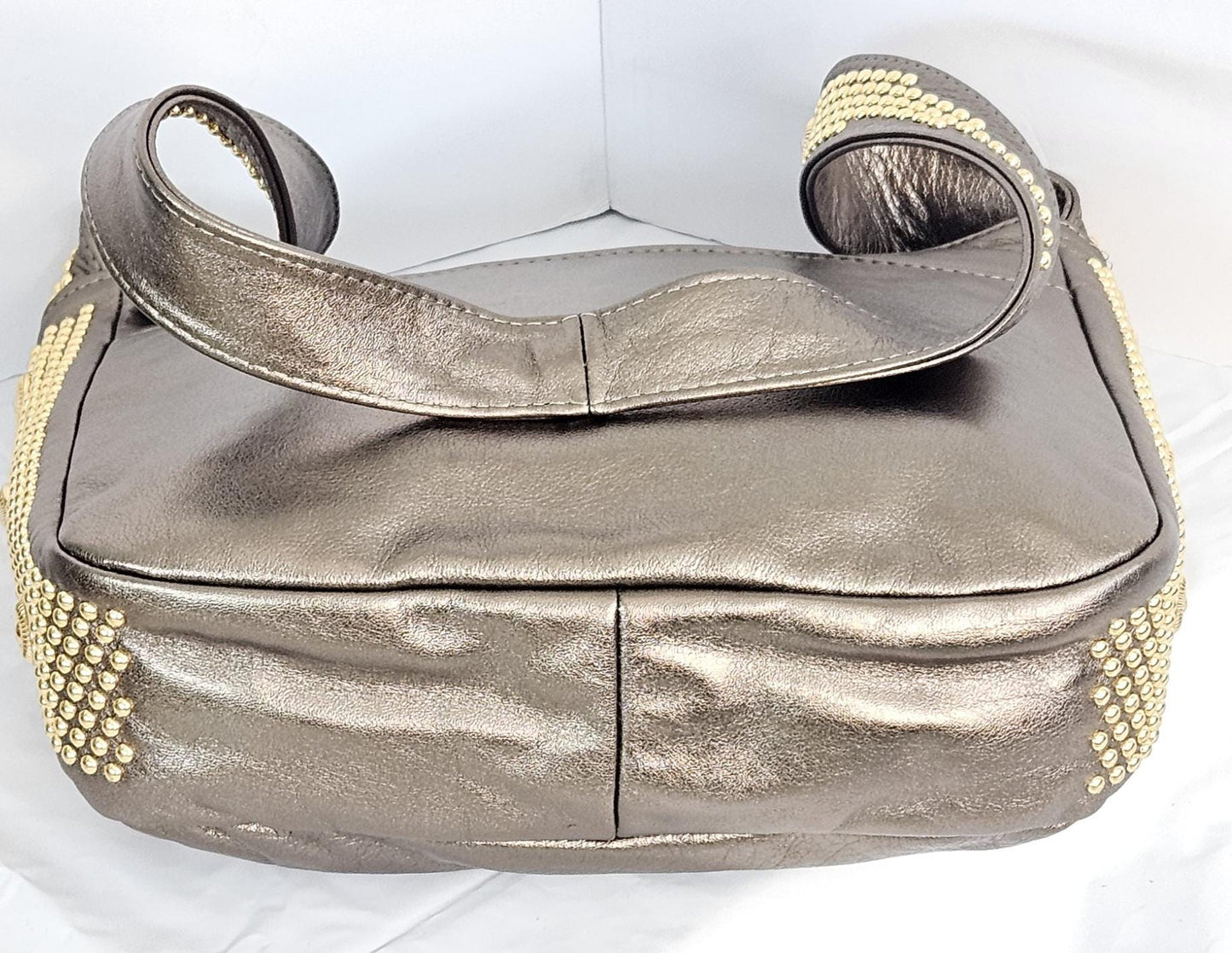 Pewter Shining Leather with gold metal Studs Handbag! #Tr8003PS.Made in USA