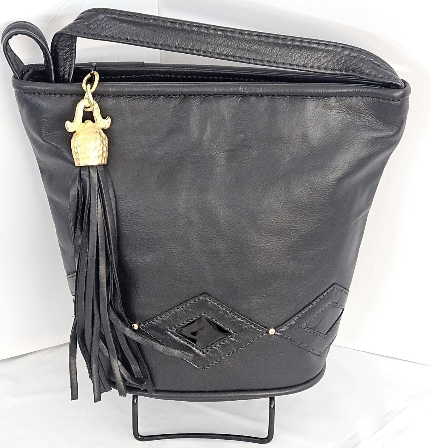 Black with Patton 3 diamond Genuine Leather Handbag.#TR2099Bp3d,Purses for girls, women,Universal Use handbag,Unique design.Made in USA.