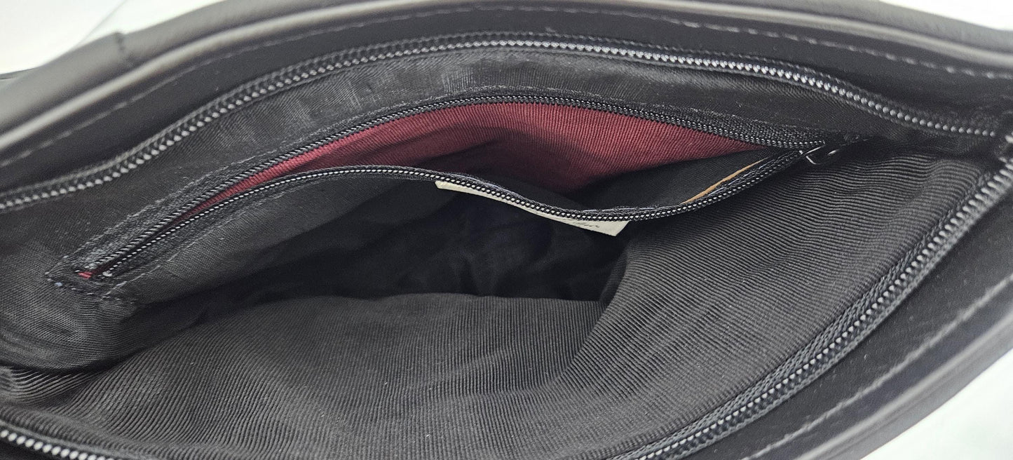 Black Leather Handbag: Diamond Detail, Made in USA