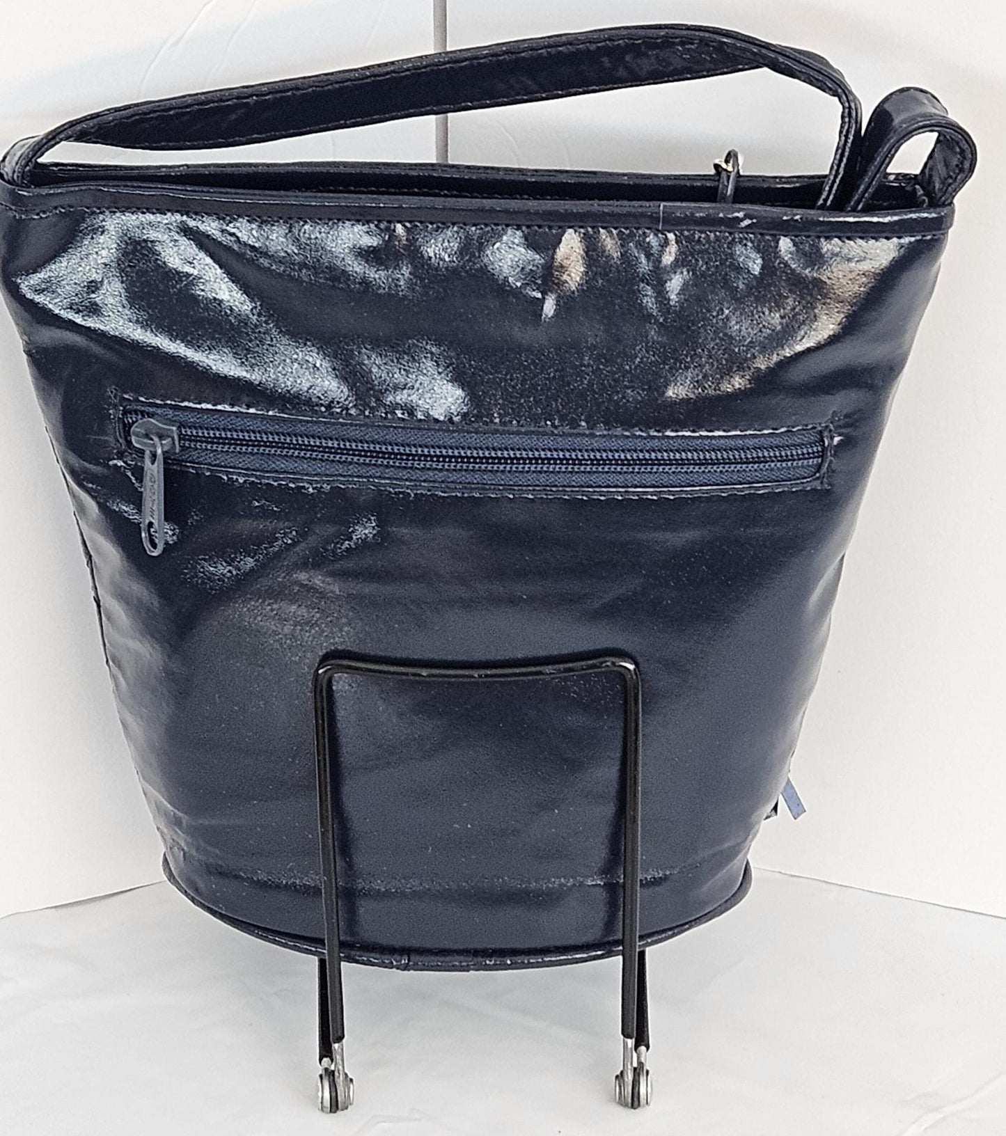 Navy Patten Genuine leather crossbody-Handbag!Tejrasila-TR2099NP,Purse for her, softLight weight stitched design by Satwant. Made in USA.