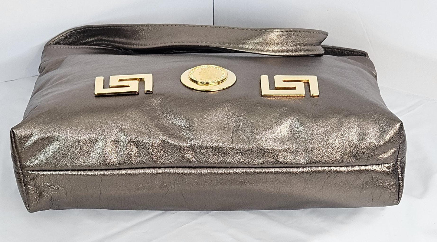 Pewter Shining Luxury Genuine Leather Gold Coin and Z metal design Handbag! Universal Use Made in USA.Tr2024p.