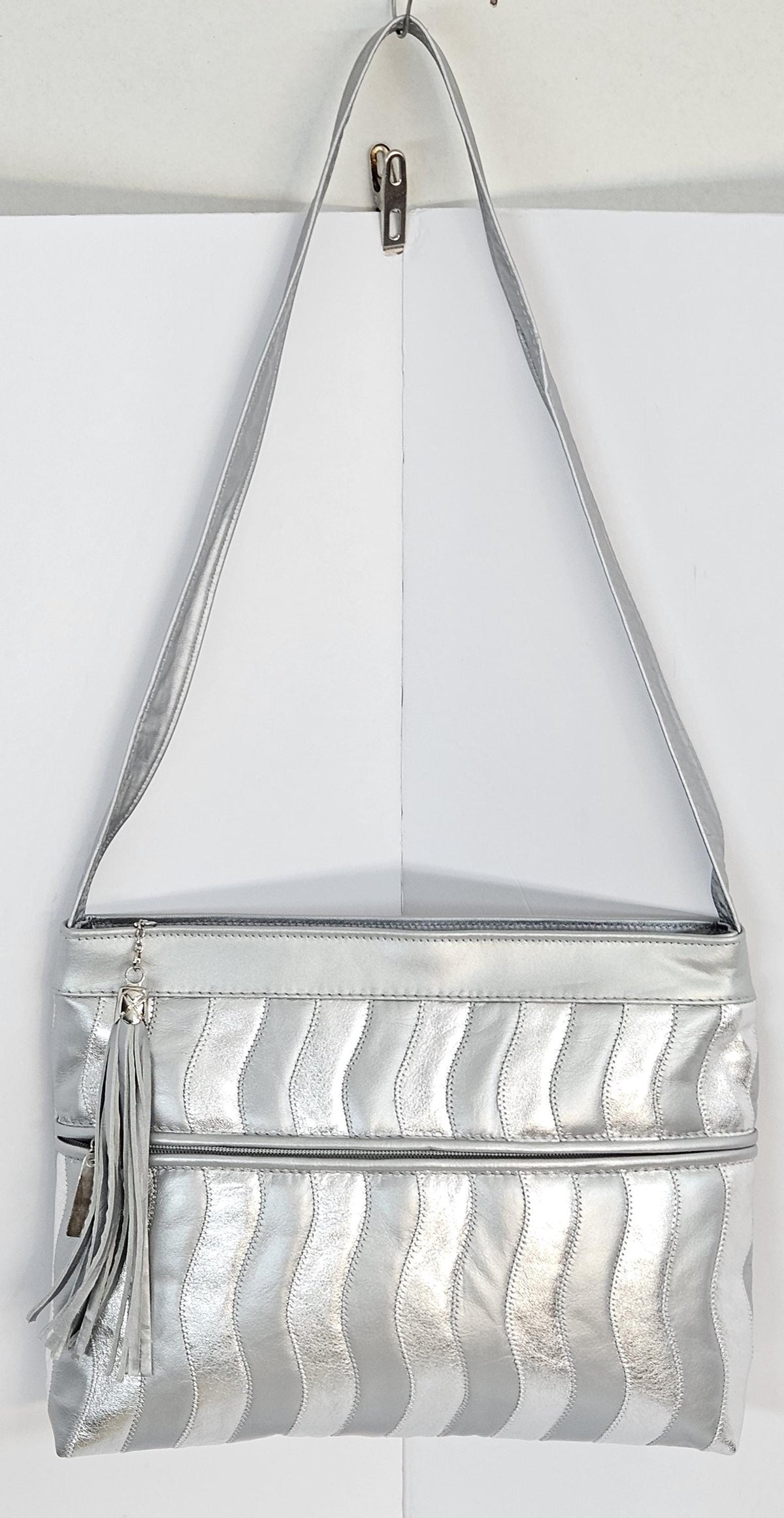 Silver Genuine Leather Zigzag Handbag - Made in USA