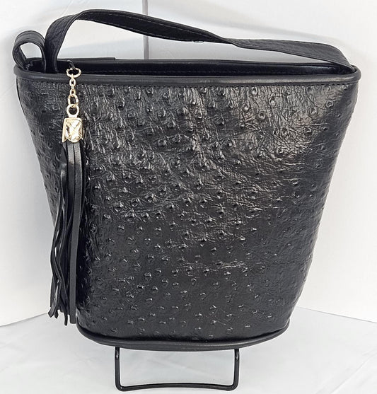 Black with black Ostrich luxury Genuine Leather Handbag.#TR2099bo,Purses for girls,women,Universal Use handbag,    Unique design Made in USA
