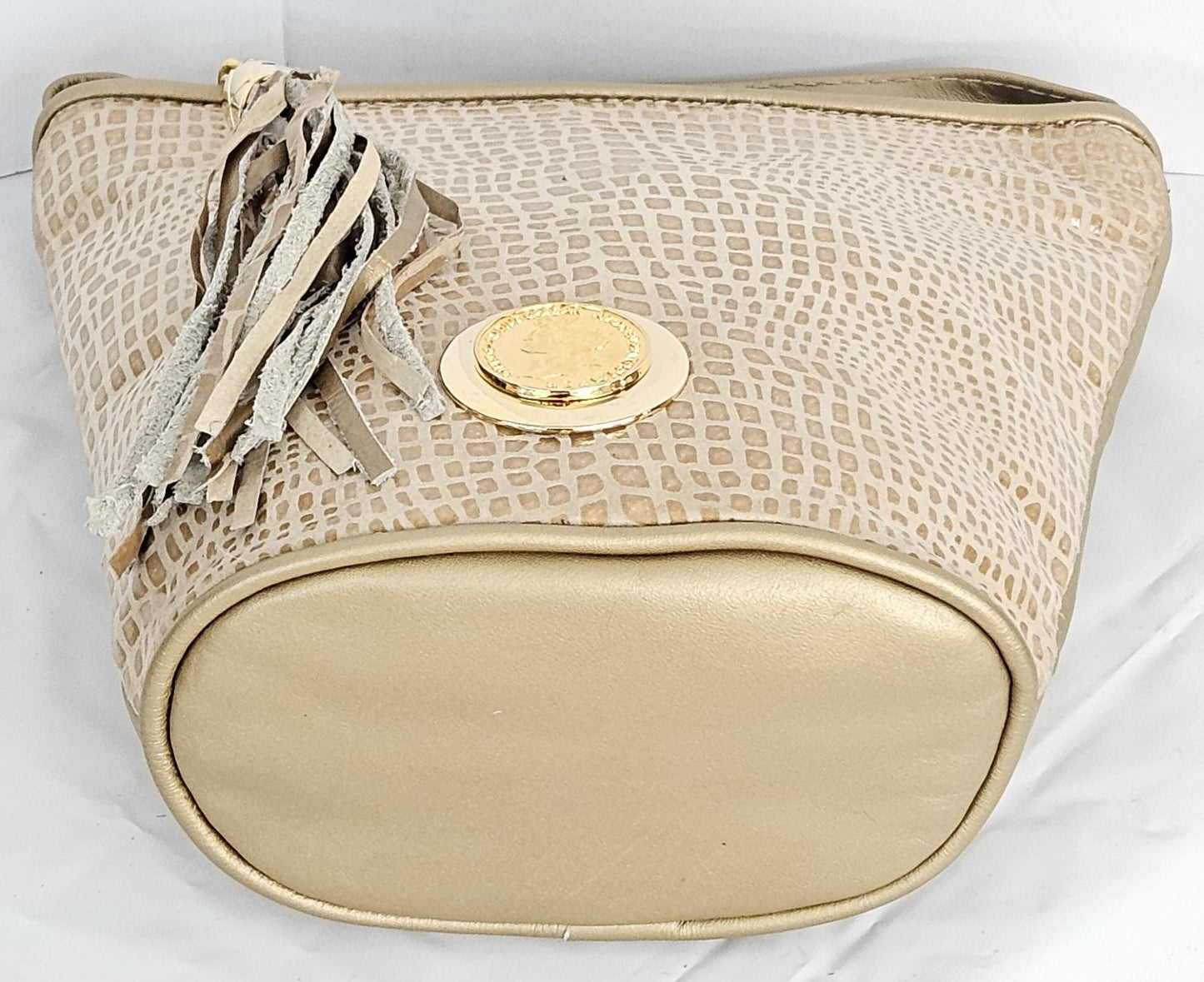 Gold mate with gold mate print Genuine Leather Handbag.#TR2099GmPc,Design with(Gold matel coin nero claudius caesar avocer pm tr pimper)