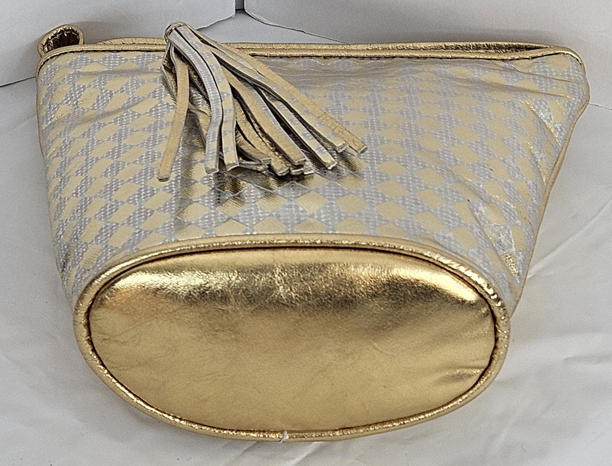 Gold Metallic Print Leather Handbag: USA Made Crossbody Purse