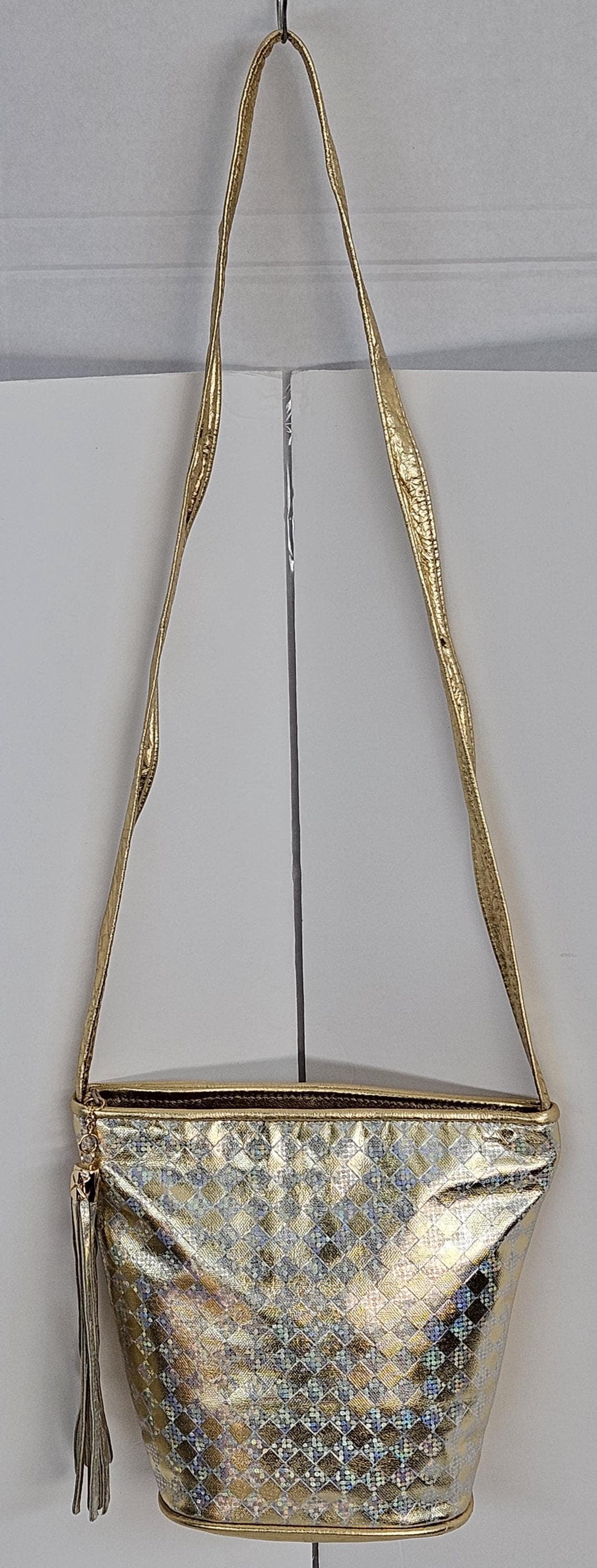 Gold Metallic Print Leather Handbag: USA Made Crossbody Purse