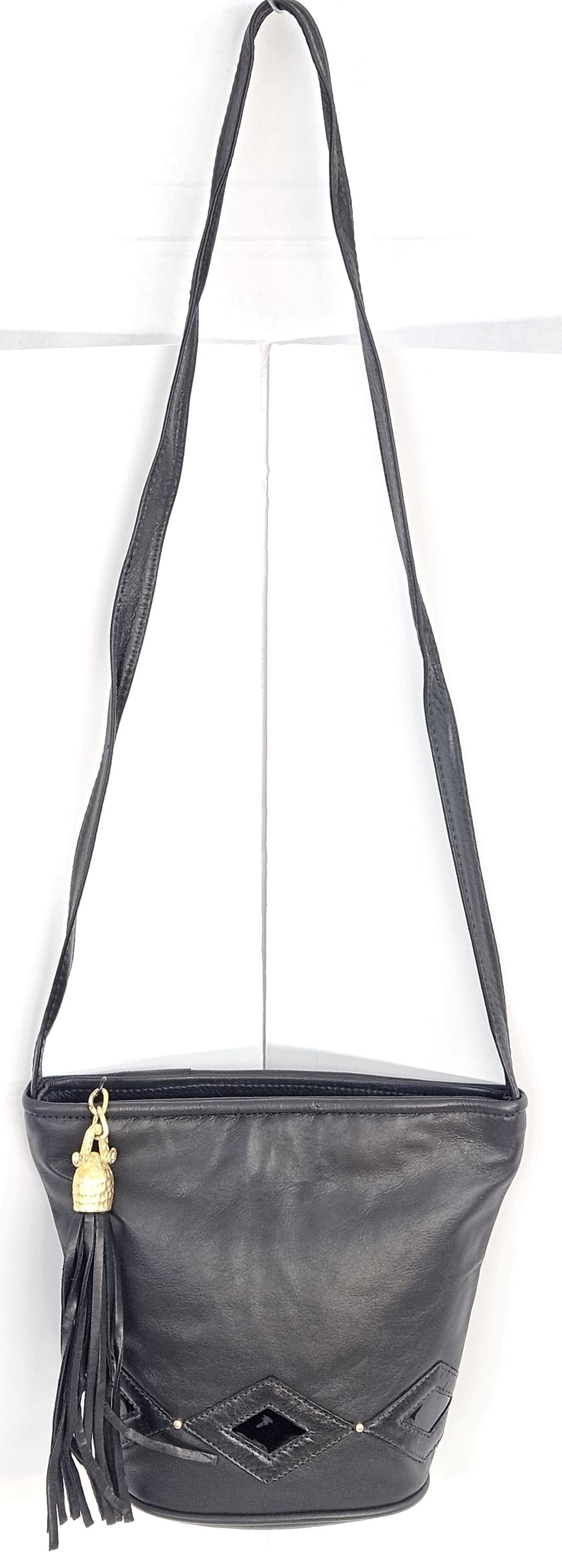 Black Leather Handbag: Diamond Detail, Made in USA