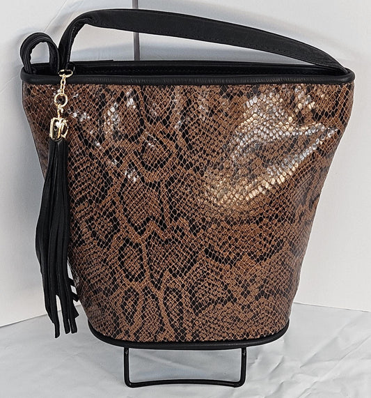 Snakeskin Print Genuine Leather Handbag: USA Made Crossbody Purse