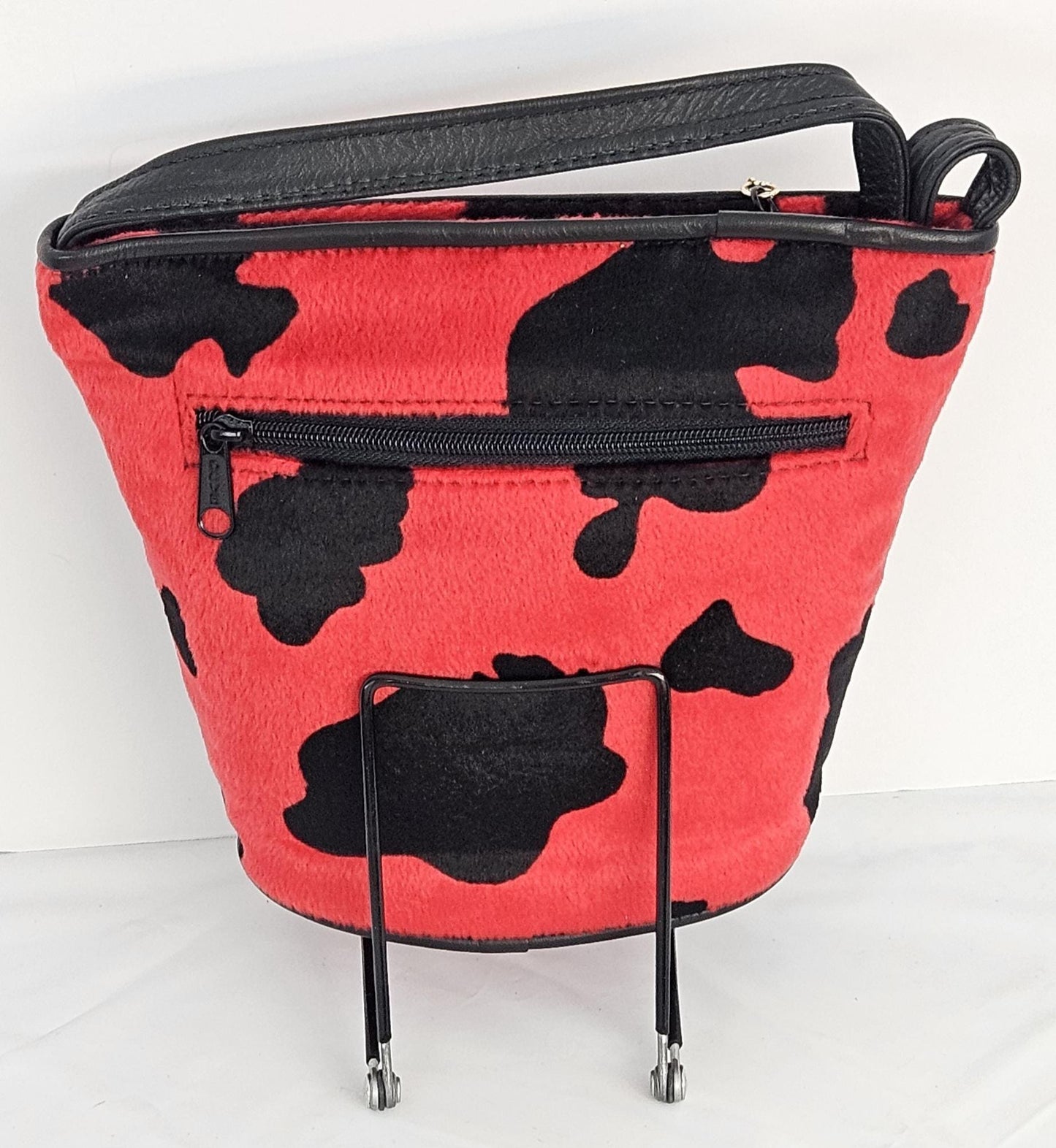 Black and Red print Fabric with Genuine Leather Handbag.#TR2099Brf,Purses for Universal Use,Unique design.Made in USA.