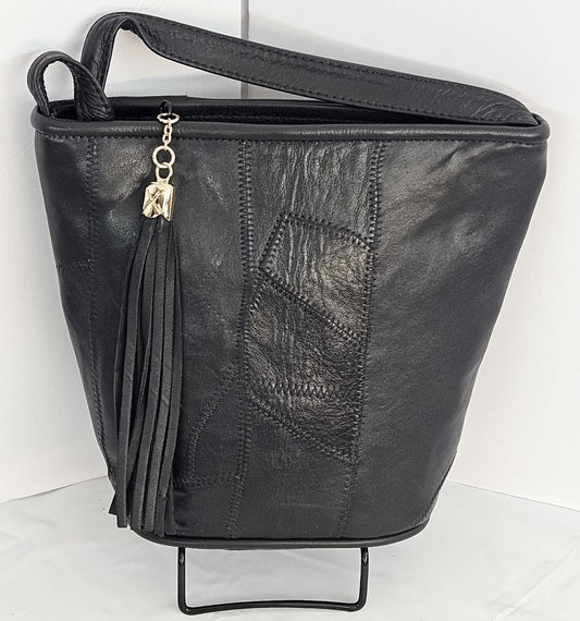 Black patchwork Genuine Leather Handbag.#TR2099Bpw,Purses for girls, women,Universal Use handbag,Unique design Made in USA.