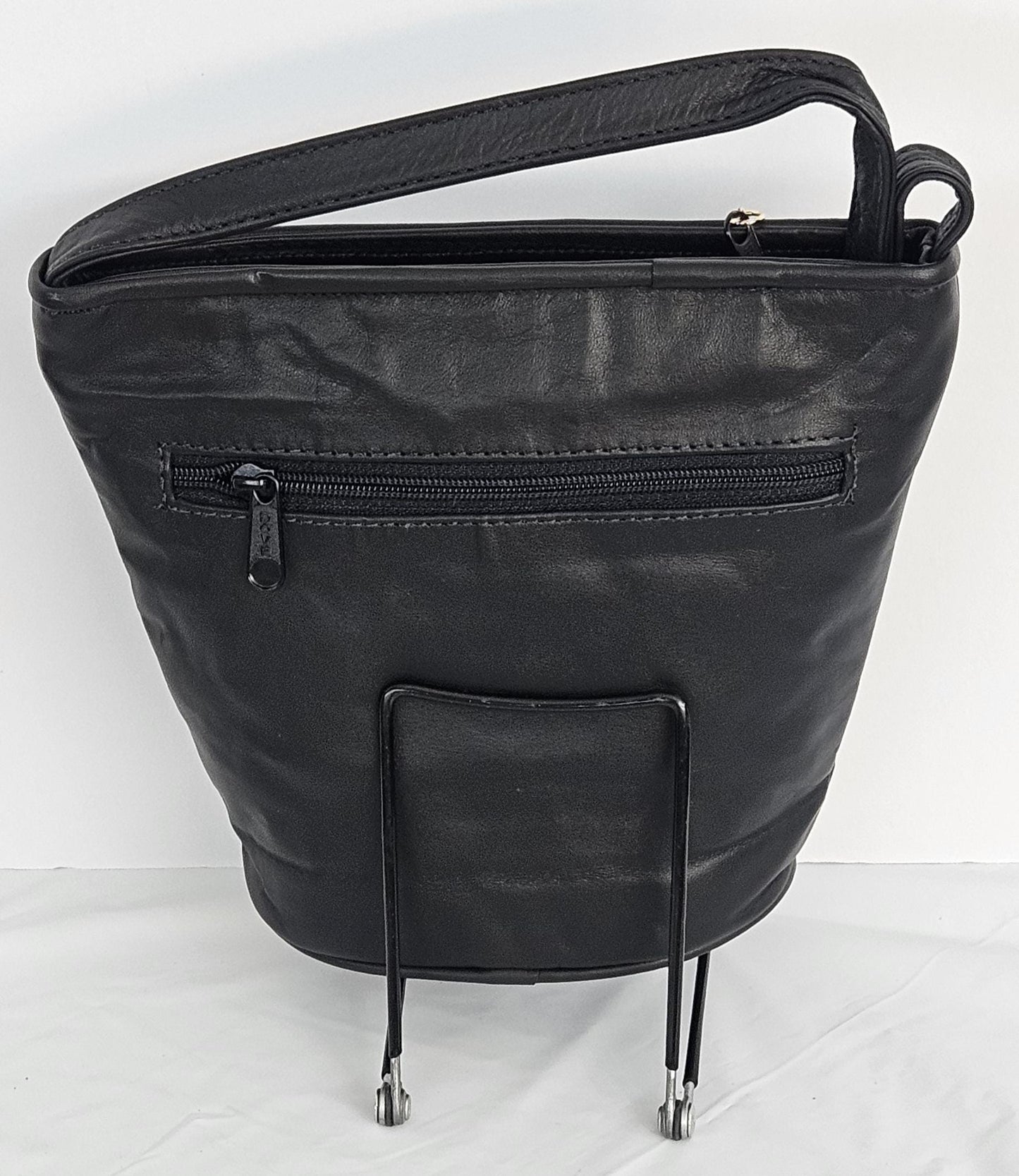 Black Leather Handbag: Gold Coin Detail, Teasel Purse, Made in USA