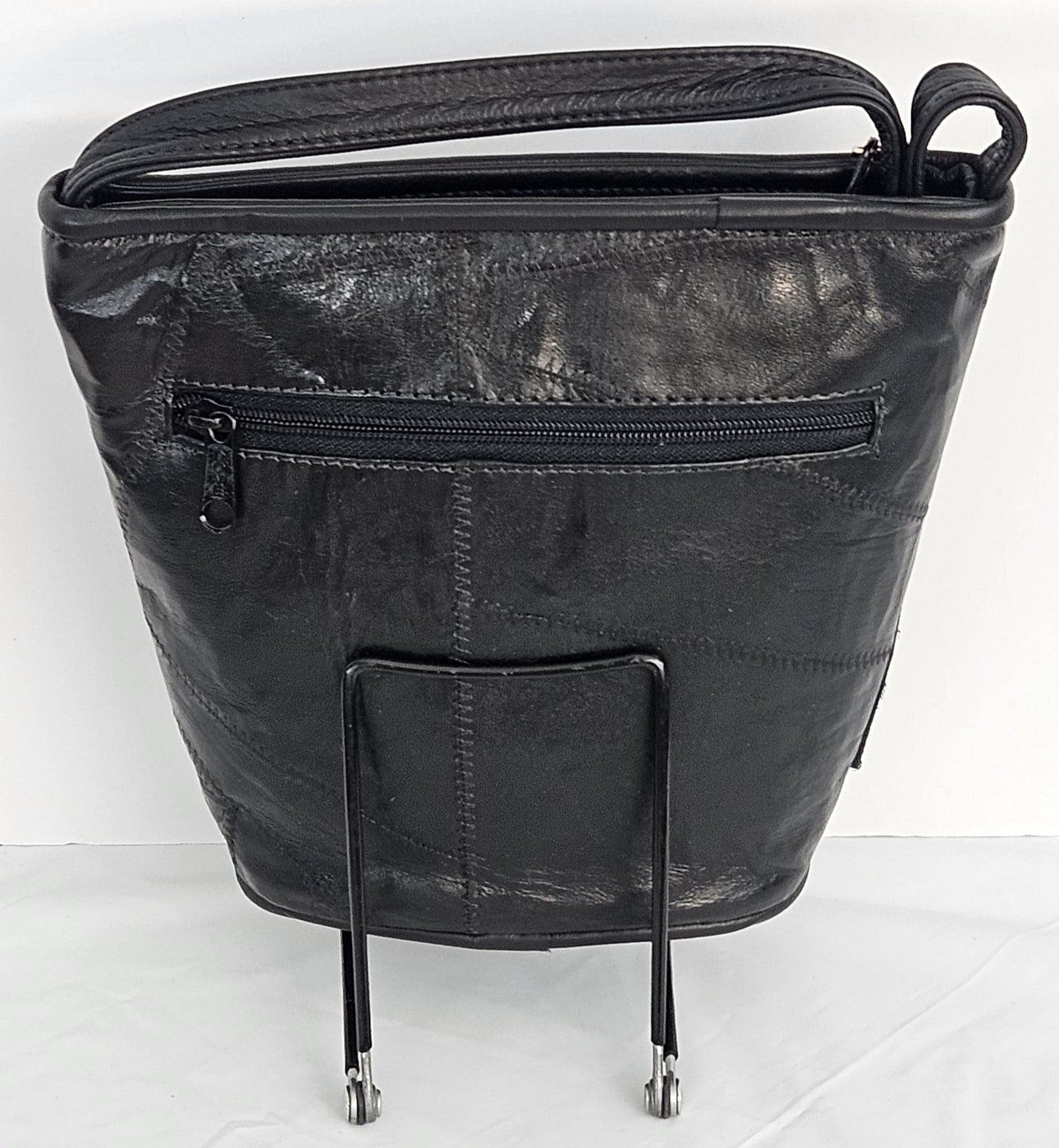 Black Patchwork Genuine Leather Handbag: Unique Crossbody Purse, Made in USA