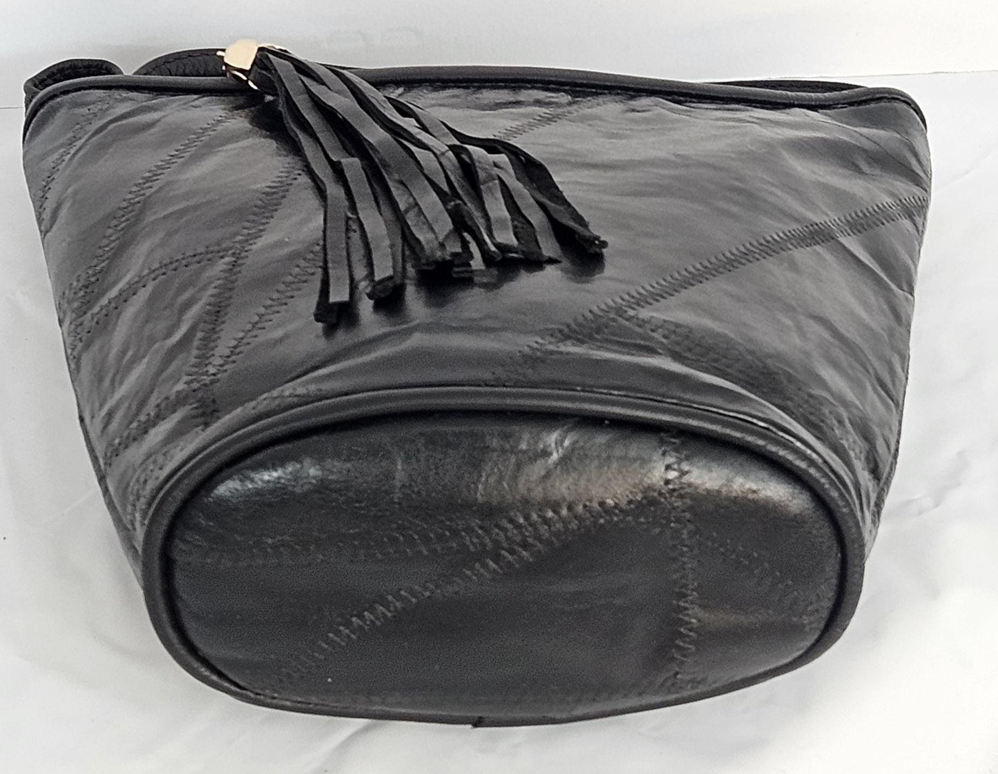 Black Patchwork Genuine Leather Handbag: Unique Crossbody Purse, Made in USA