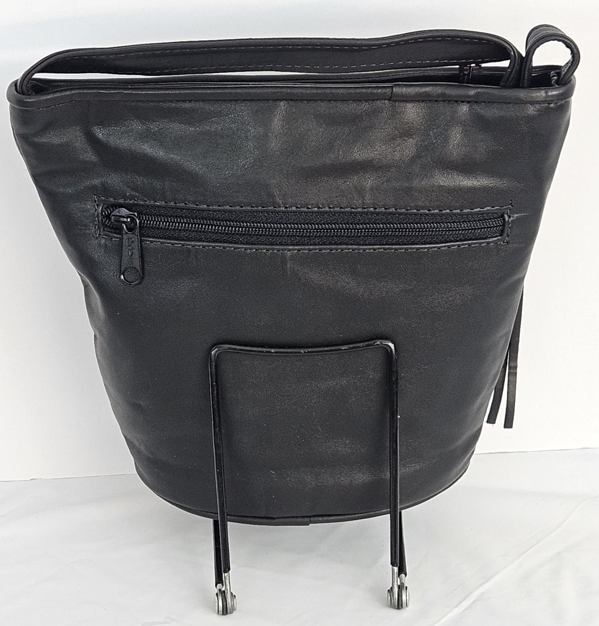 Genuine Leather Crossbody Handbag: Black Mocha Swirl, Made in USA