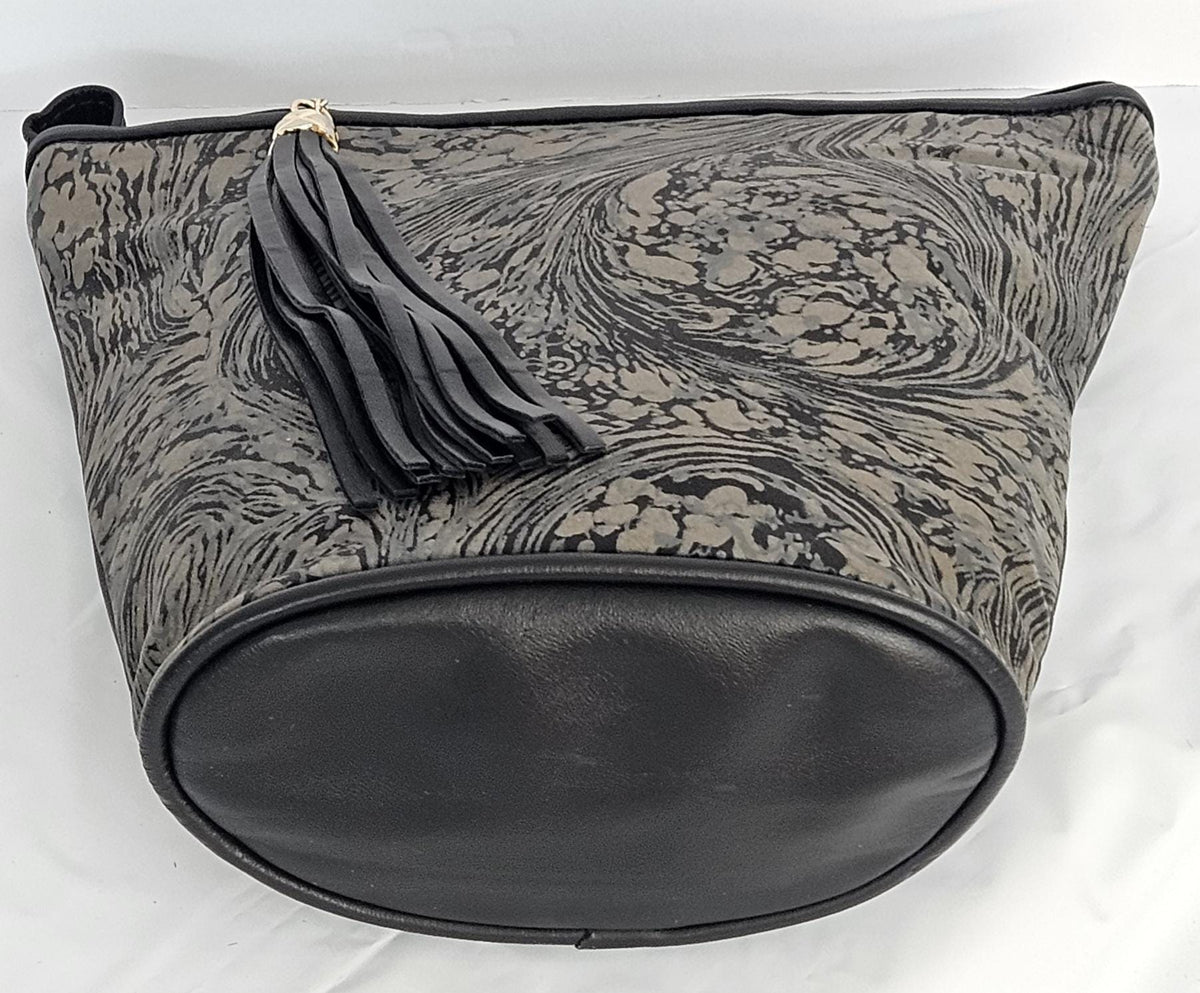 Genuine Leather Crossbody Handbag: Black Mocha Swirl, Made in USA