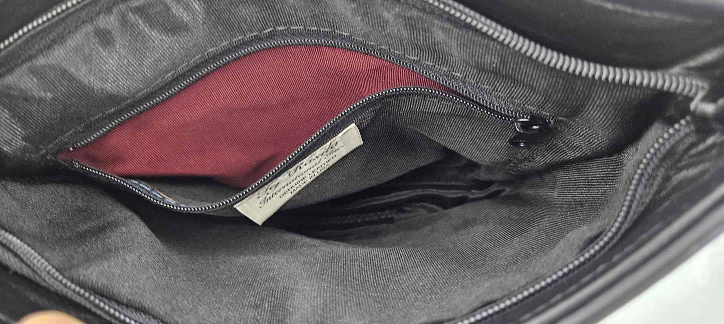 Black Ostrich Genuine Leather Handbag: Unique Design, Made in USA