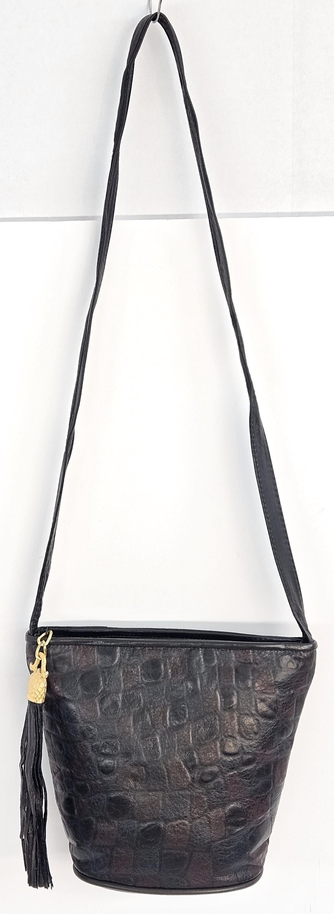 Black Leather Crossbody Handbag: Maroon Print, Made in USA