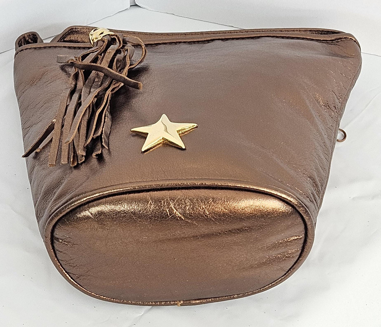 Bronze Shining with Gold star matel on Genuine Leather Handbag.#TR2099Bs. Universal Use. Made in USA