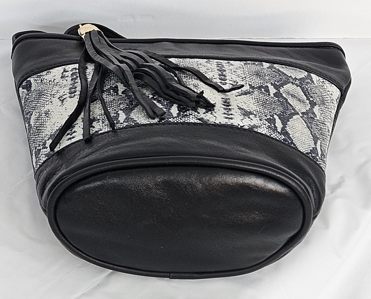 Genuine Leather Crossbody Handbag: Black Snake Print Purse, Made in USA
