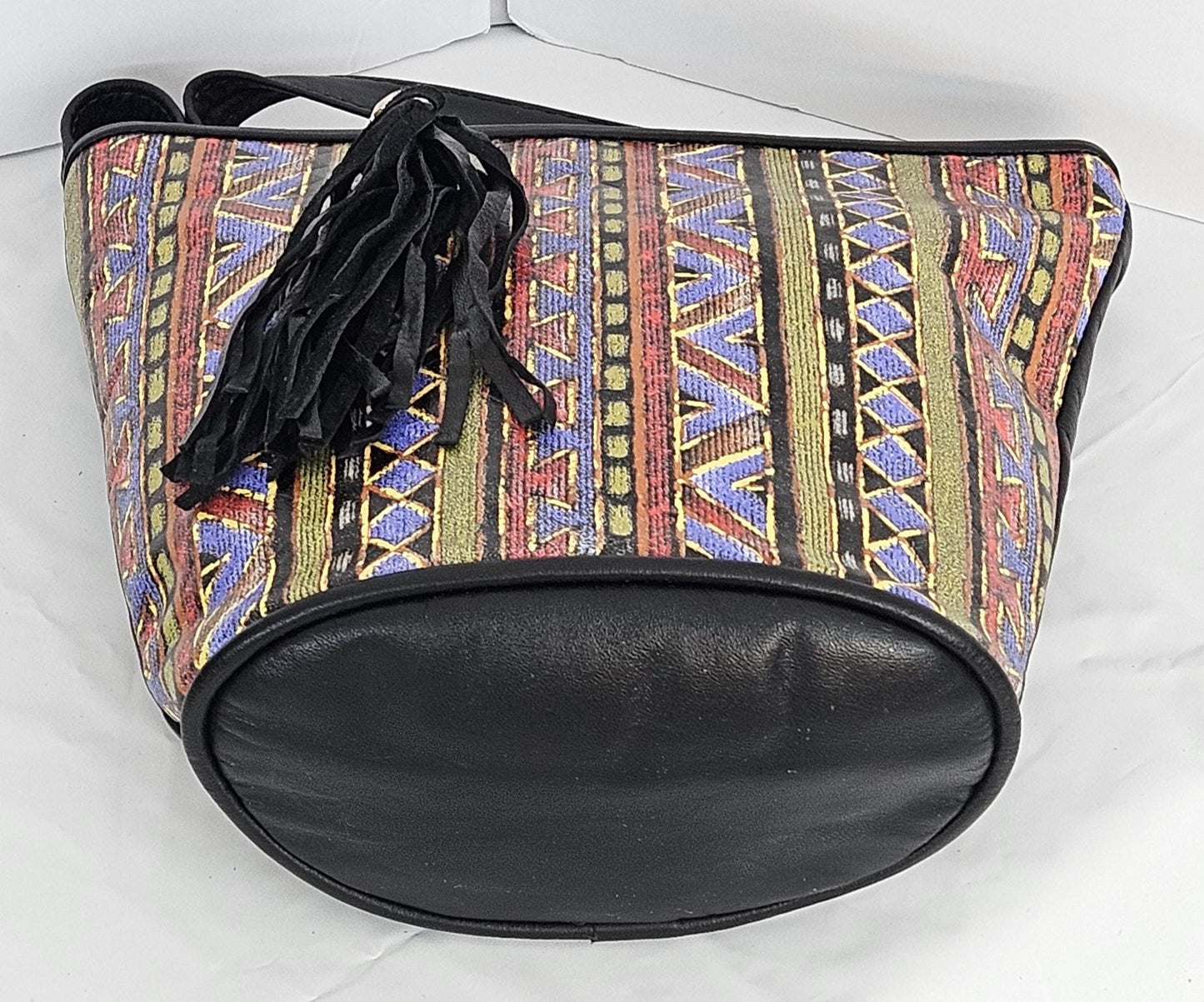 Black with Multi print Genuine Leather Handbag.#TR2099Bm,Purses Universal Use ,Unique design. Made in USA.