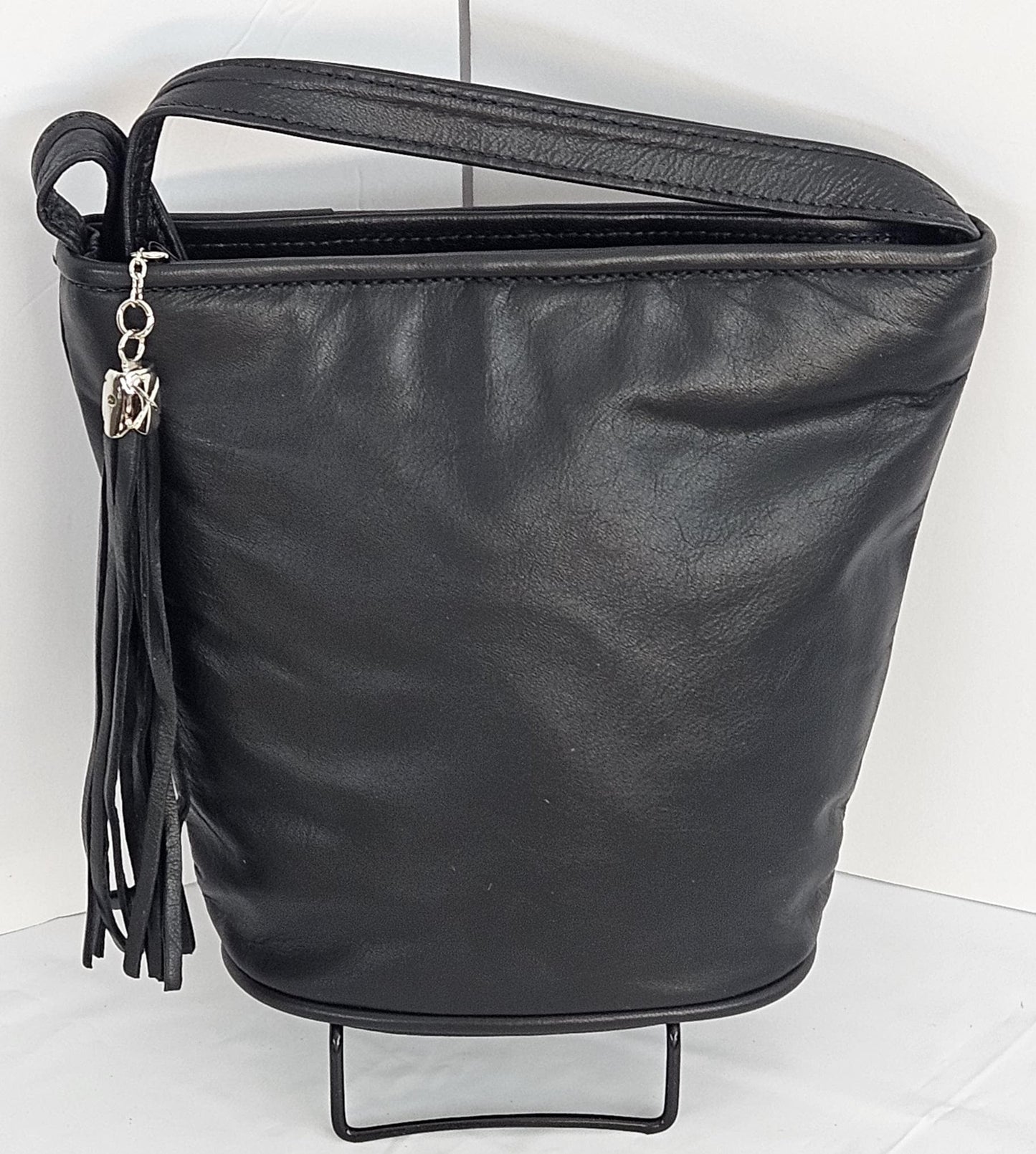 Black Genuine Leather Handbag. #TR2099Bk,Purses for girls, women,Universal Use handbag,Unique design Made in USA.