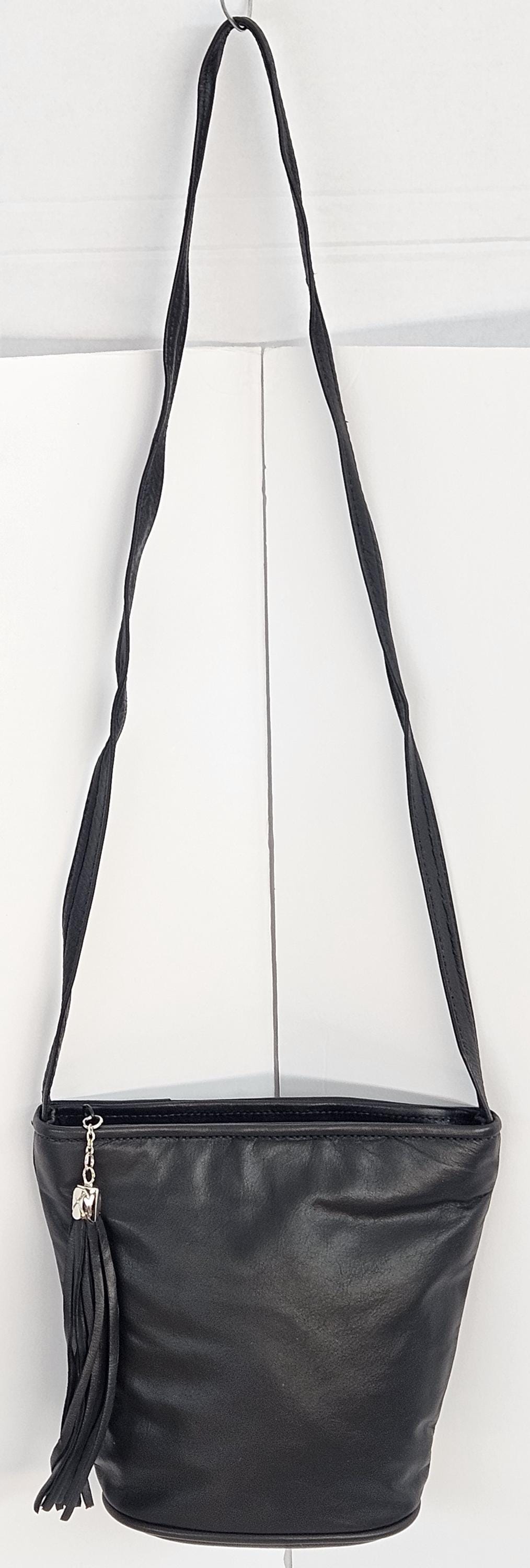 Black Leather Bucket Bag: Handmade Italian Leather Crossbody