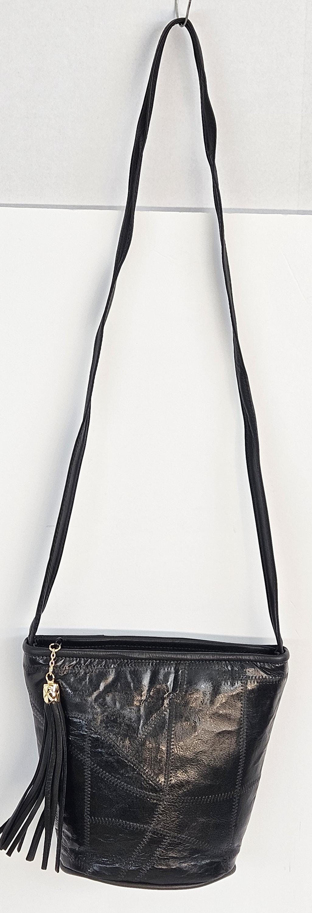 Black Patchwork Genuine Leather Handbag: USA Made Crossbody Purse