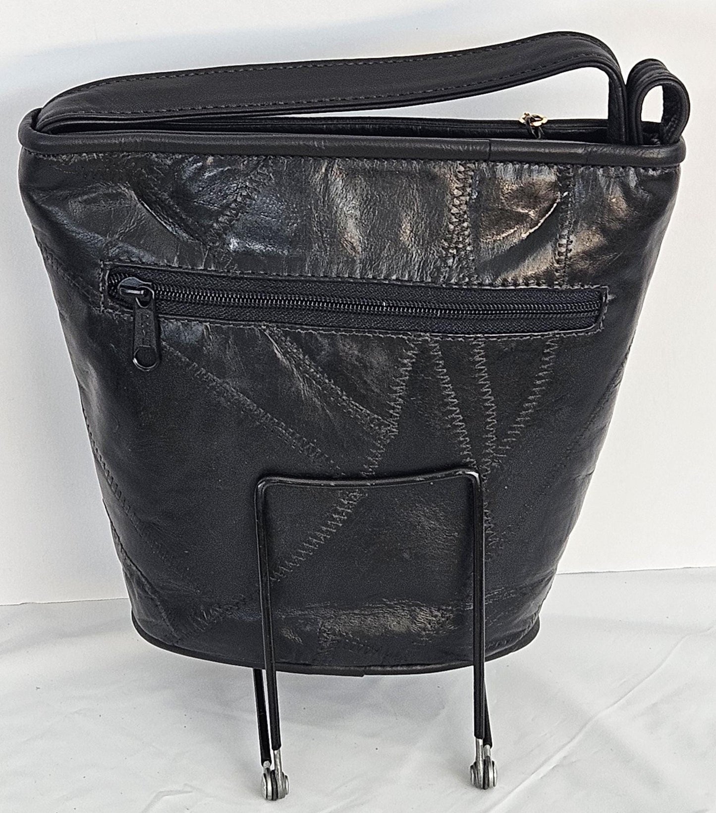 Black Patchwork Genuine Leather Handbag: USA Made Crossbody Purse