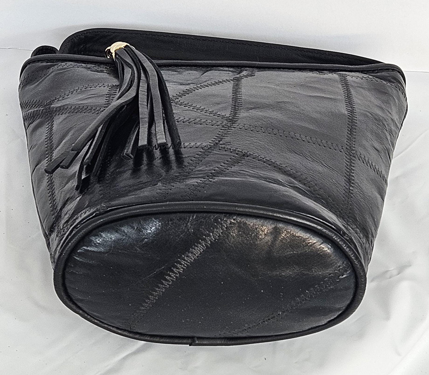 Black Patchwork Genuine Leather Handbag: USA Made Crossbody Purse
