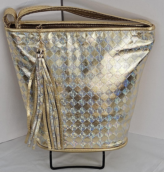 Gold Metallic Print Leather Handbag: USA Made Crossbody Purse