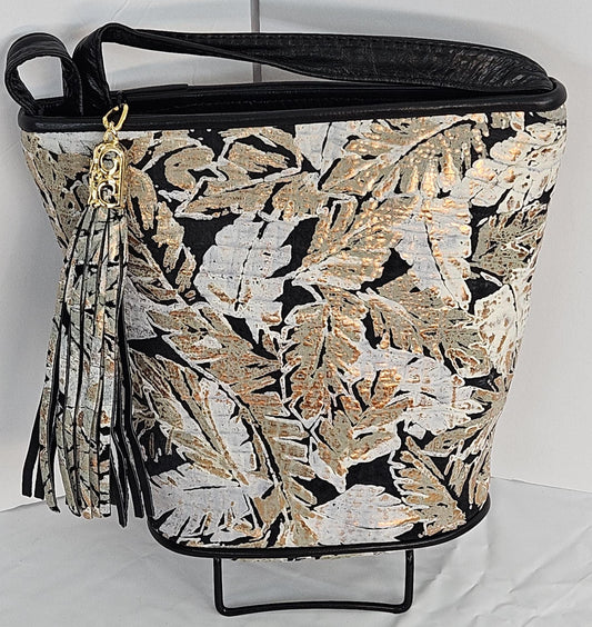 Leaf Print Leather Crossbody Handbag: Unique Design, Made in USA