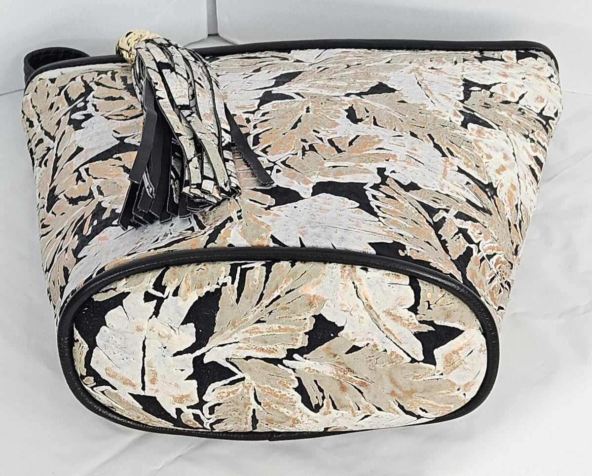 Leaf Print Leather Crossbody Handbag: Unique Design, Made in USA