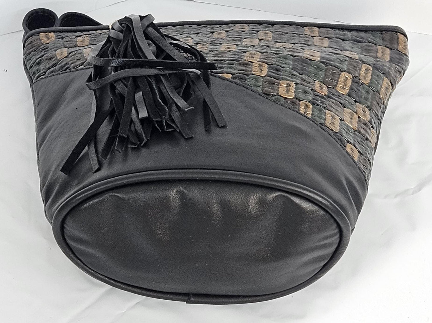 Triangle Leather Crossbody Handbag: Black, Gold & Green - Made in USA
