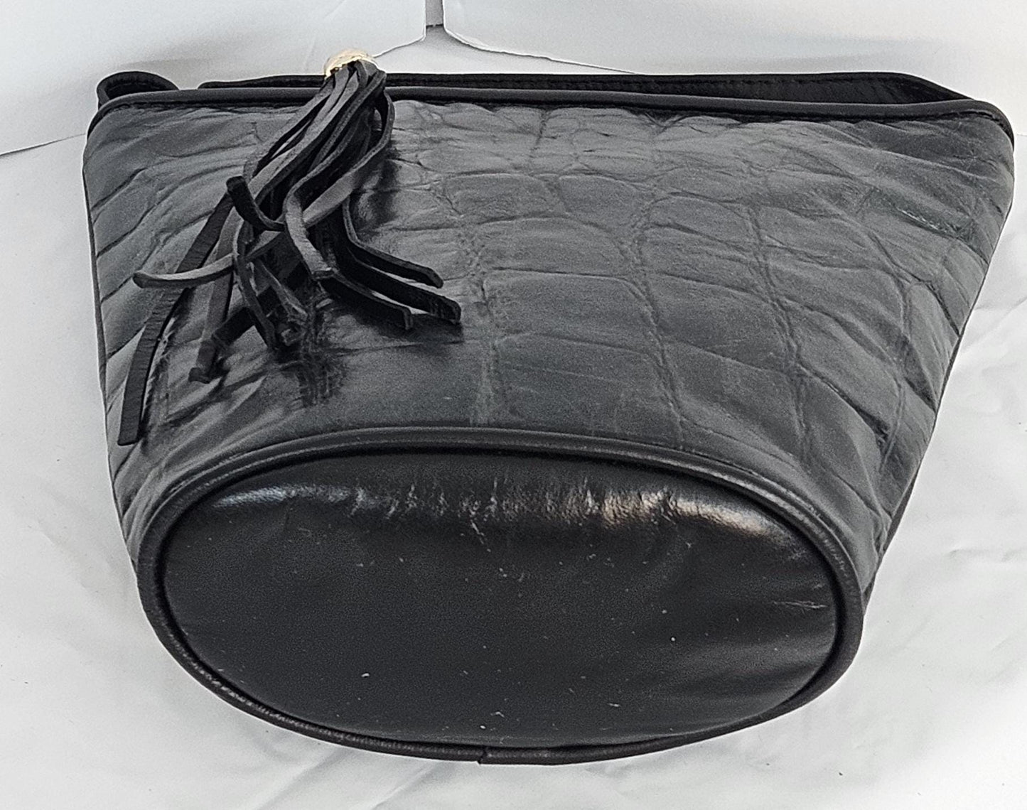 Black Print Genuine Leather Handbag: USA Made Crossbody Purse