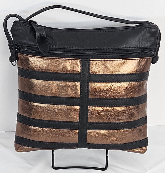 Black & Bronze Leather Crossbody Bag - Handmade in USA