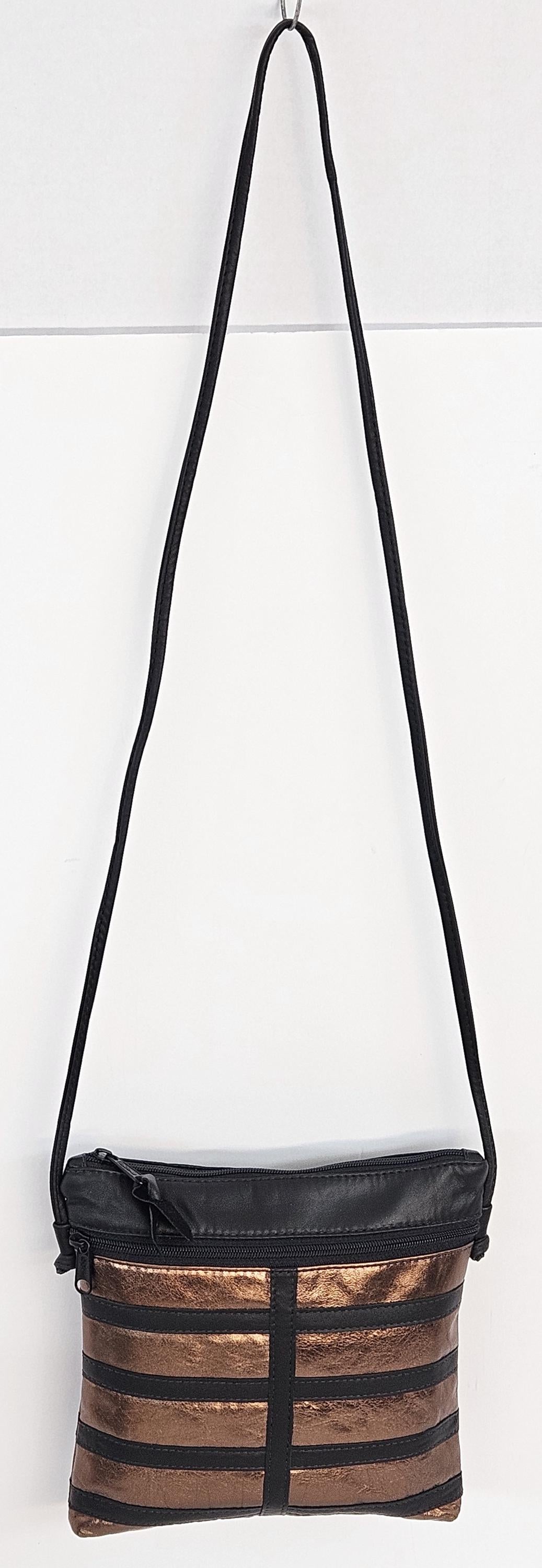 Black & Bronze Leather Crossbody Bag - Handmade in USA