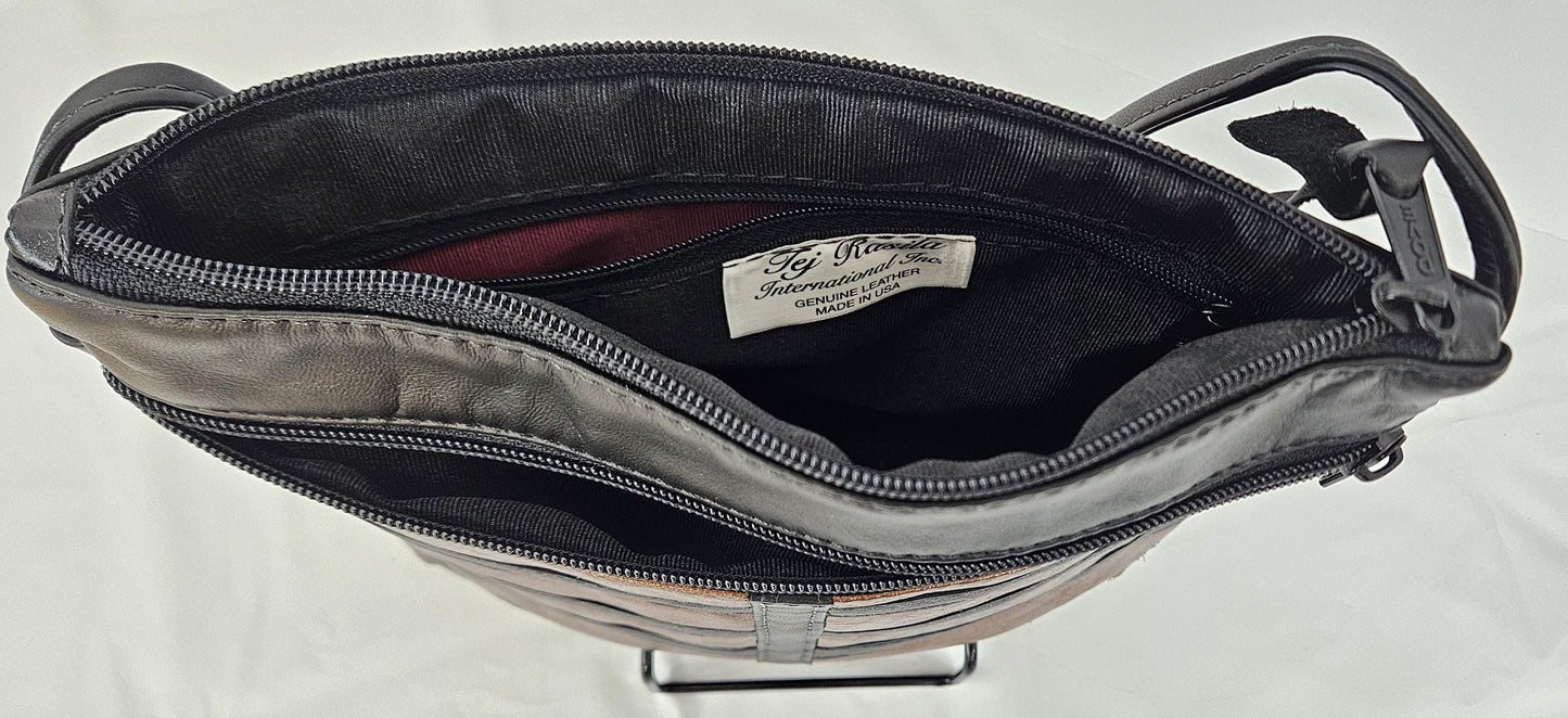 Black & Bronze Leather Crossbody Bag - Handmade in USA