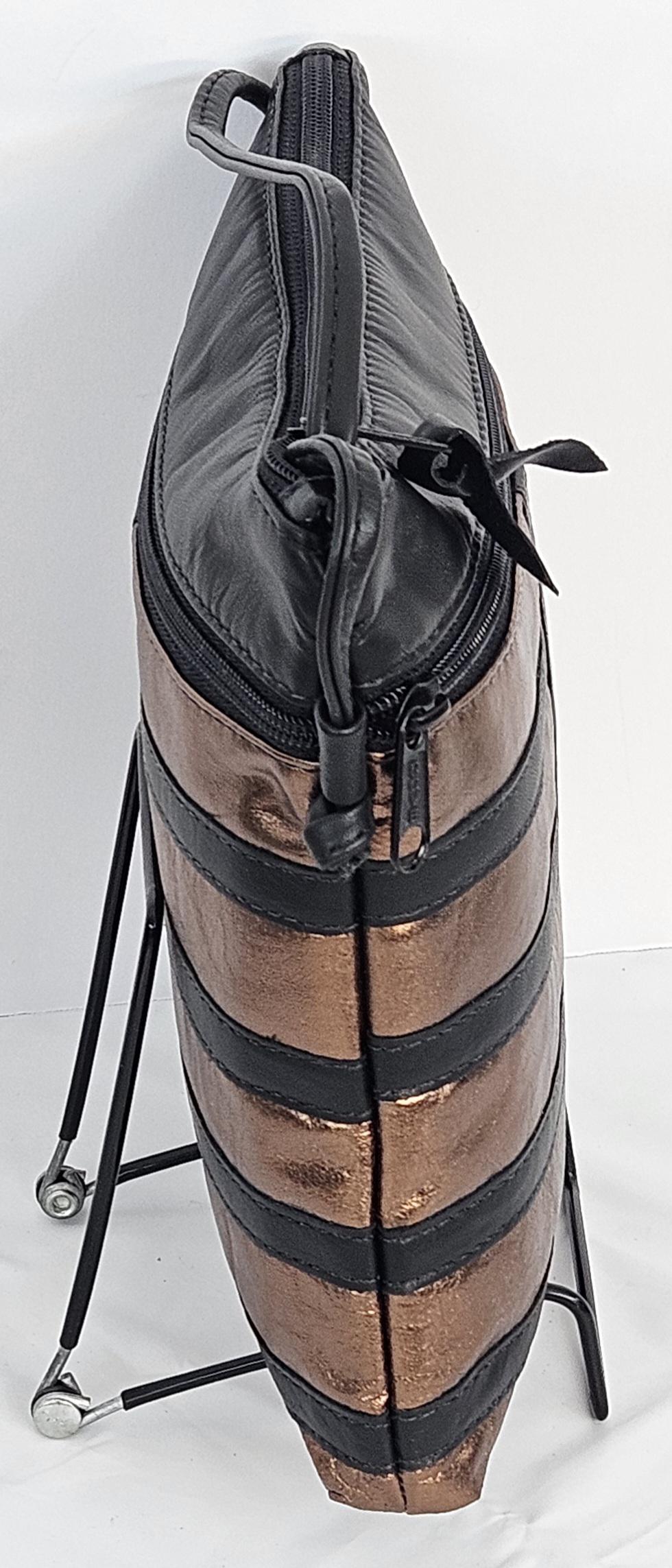 Black & Bronze Leather Crossbody Bag - Handmade in USA